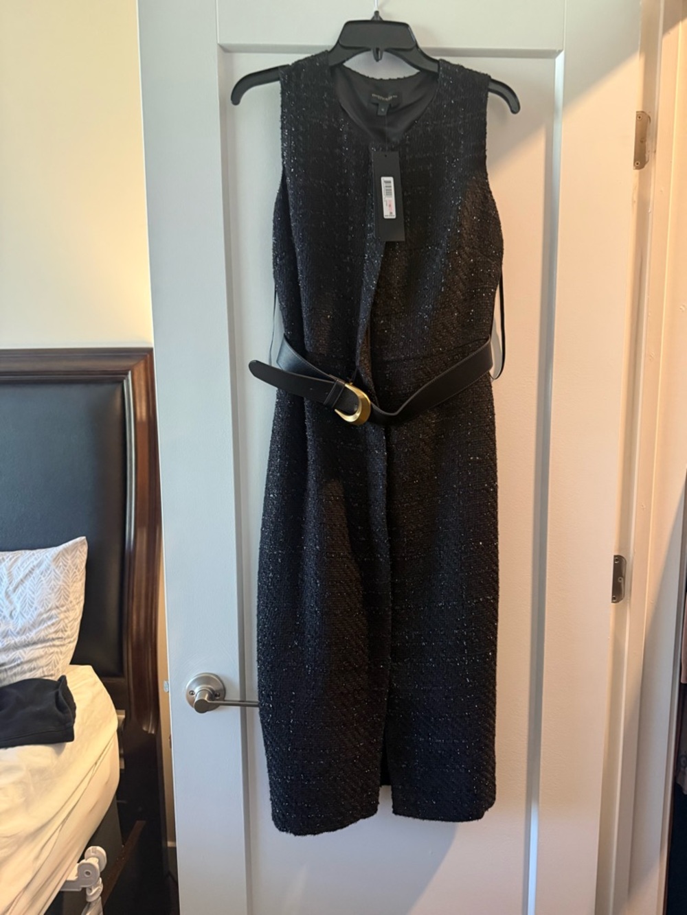 Donna Karan Black Sleeveless Midi Dress with Belt